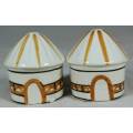 TRADITIONAL HUTS SALT AND PEPPER SET (LOVELY)BID NOW!!