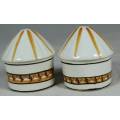 TRADITIONAL HUTS SALT AND PEPPER SET (LOVELY)BID NOW!!