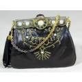 VINTAGE MOLDED BAG WITH FAUX PEARLS AND CHAIN BID NOW!!
