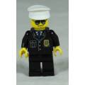 LEGO MINI FIGURINE-POLICEMAN WITH SUNGLASSES AND A WHITE HAT BID NOW