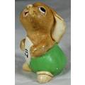 PENDELFIN HAND PAINTED STONEWARE RABBIT MADE IN ENGLAND-POLY IN GREEN BID NOW