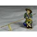 STUNNING COLLECTABLE MUD MEN-SEATED MAN FISHING IN A BROWN HAT BID NOW!!!
