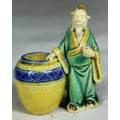 STUNNING COLLECTABLE MUD MEN-OLD MAN HOLDING ONTO A LARGE BARREL BID NOW!!!