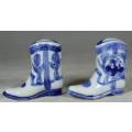 BEAUTIFUL BLUE AND WHITE BOOT SALT AND PEPPER SET-BID NOW!