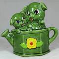LOVELY PUPPIES IN A WATERING CAN PORCELAIN MONEY BOX-BID NOW!