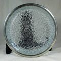 LARGE PRESSED GLASS BOWL WITH A SILVER PLATED RIM(BEAUTIFUL) BID NOW!