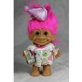 RUSS TROLL DOLL MADE IN CHINA - VINTAGE TROLL IN A PINK BIRTHDAY DRESS-BID NOW!!!!