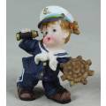KID SAILOR IN BLUE HOLDING A TELESCOPE AND A SHIP WHEEL-LOVELY-BID NOW!!