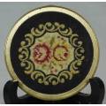 A LOVELY  POWDER COMPACT WITH NEEDLEWORK COVER-BID NOW!!