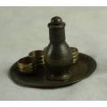 MINIATURE BRASS-DRINKS TRAY WITH DECANTER AND  FOUR CUPS-BID NOW!!