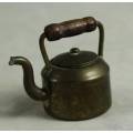 MINIATURE BRASS-KETTLE WITH A WOODEN HANDLE-BID NOW!!