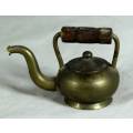 MINIATURE BRASS KETTLE WITH WOOD HANDLE - BID NOW!!!