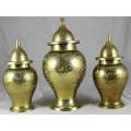 TRIO OF BRASS LIDDED CONTAINERS - BID NOW !!!