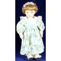 Porcelain Doll - Girl in Floral Green Dress on Stand - Beautiful!! - Bid Now!