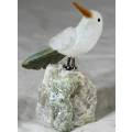 Semi Precious Stone - Bird on Rock - White Bird with Green Feathers - Beautiful! - Bid Now!!!