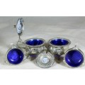 Set of 4 Silver Plated Condiment Holders - Blue Liners - Beautiful!!! - Bid Now!!!
