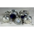 Set of 4 Silver Plated Condiment Holders - Blue Liners - Beautiful!!! - Bid Now!!!