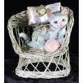 Cat on Wicker Chair with Pillow & Wool- Bid Now!!!