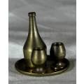 Miniature Brass - Tray with Bottle and Glasses - Bid Now!!!