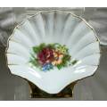 Small White Shell Trinket Bowl with Painted Flowers - Act Fast - BID NOW!!!