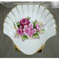 Medium White Shell Trinket Bowl with Painted Flowers - Act Fast - BID NOW!!!