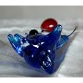 Blue Glass Bear with Red Balloon - Bid Now!