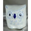 White And Blue Square Owl - Hand Painted - Bid Now!