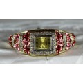 Quartz - Costume Bangle Watch with Red and Pink Stones and Diamante - A stunner! Bid now!!