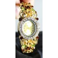 Quartz - Bangle Watch with Green and Brown Stones and Diamante - A stunner! Bid now!!