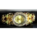 Quartz - Bangle Watch with Green and Brown Stones and Diamante - A stunner! Bid now!!