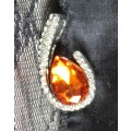 Costume Jewellery - Pendant - Orange Pear Shaped Stone and Diamante - Stunning!! Bid now!!