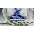 Blue & White Porcelain Windmill Spoon Rack with Spoons - Low Price!! - Bid Now!!!