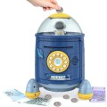 Space bazooka piggy bank automatic roll up piggy bank change box password coin bank cartoon-Blue