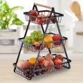 Fruit Storage Baskets Stand With Handle - 3-Layer