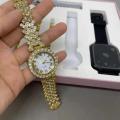 Women`s Luxury Gold Watch Unique Gift Set, Gold Necklace, Ring, Double Band, Smart Watch