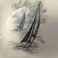 1950's Johnson Bros. Black and White Sailboats Plate Made in England
