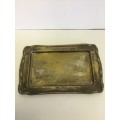 Vintage silver plate tray, small square platter in silver over copper.