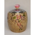 UNCOMMON VINTAGE WADE LIDDED HAND PAINTED CHINTZ CERAMIC & LUCITE CANNISTER
