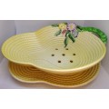 VINTAGE YELLOW CARLTON WARE BERRY DRAINAGE BOWL & UNDERPLATE SET UNCOMMON