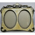 VINTAGE DOUBLE PICTURE PHOTO FRAME DECORATED METAL & ENAMEL