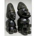 BLACK TIGERS EYE PAIR CARVED AZTEC FIGURINES OBSIDIAN VINTAGE