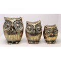 Vintage Solid Brass Owl Family Trio