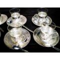 6 Vintage Demi Tasse Tea Glasses With Silver Plated Holders Saucers And Spoons