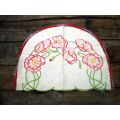 Antique Linen Coffee or Tea Pot Cosy With Flower Embroidery