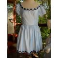 Vintage Light Blue Satin Baby Doll Dress With Lace Embroidery Size 10