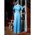Original Long Vintage Blue Stain Empire Style Cocktail Dress Evening Gown size 10