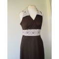 Long Vintage 1960s Brown Cocktail Dress with Lace Sleeveless Size 10