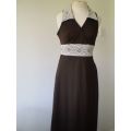 Long Vintage 1960s Brown Cocktail Dress with Lace Sleeveless Size 10