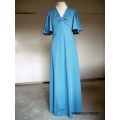 Original Blue Long Vintage 1970s Cocktail Dress Evening Gown Butterfly Sleeves Size 10