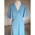 Original Blue Long Vintage 1970s Cocktail Dress Evening Gown Butterfly Sleeves Size 10